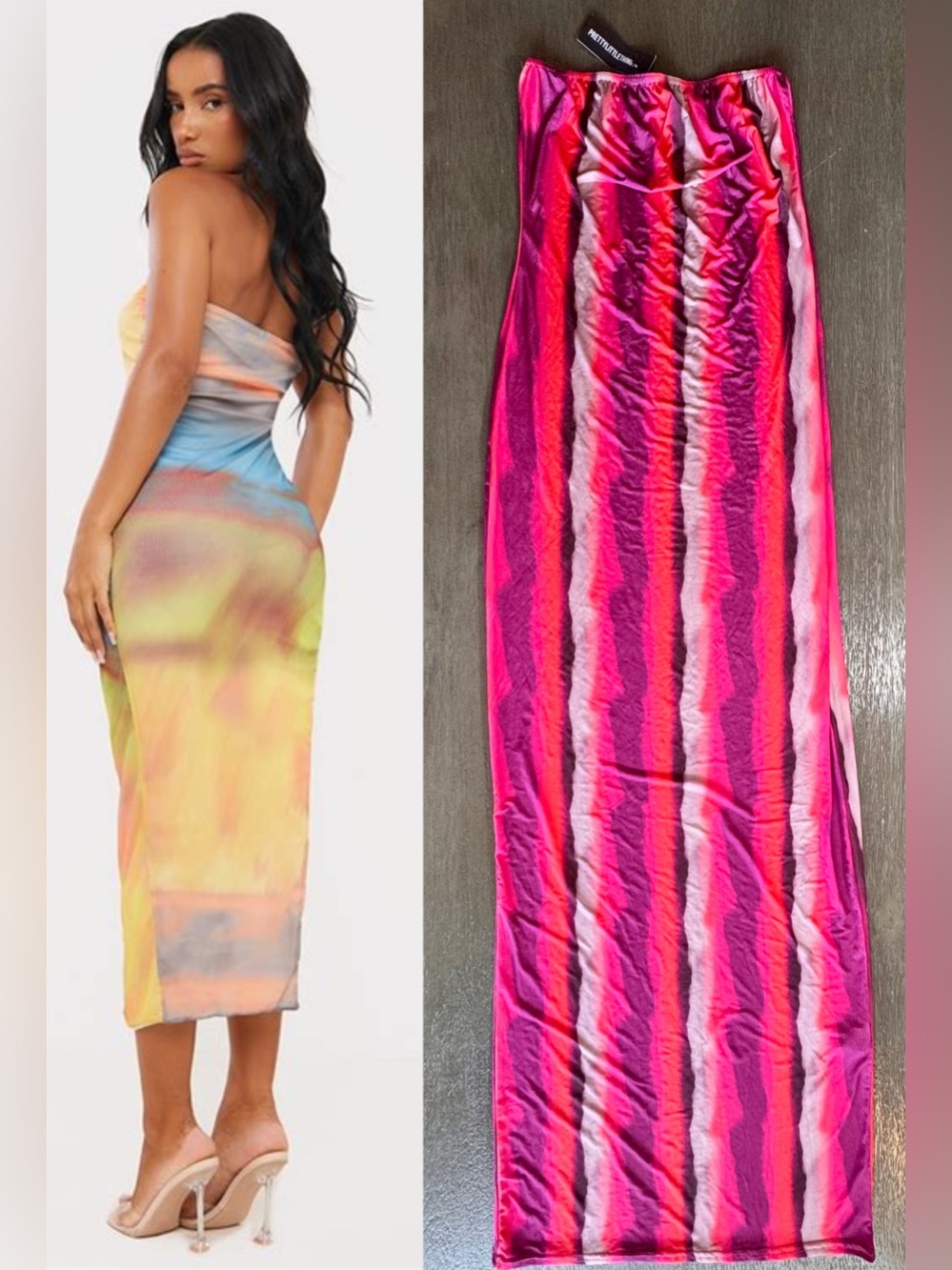 NWT PLT Pink Ombre Midaxi Strapless Mesh Dress 4 S